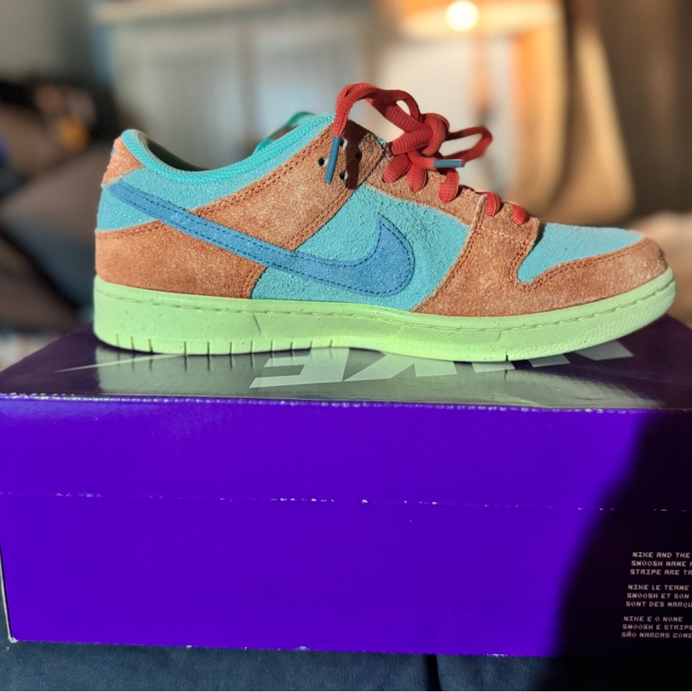 Nike SB Dunk Low Orange/Noise Aqua/Emerald Rise Suede Sneakers